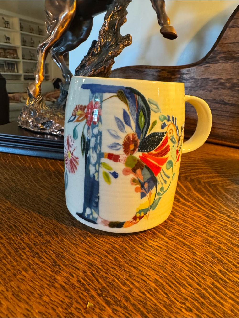Anthropologie Floral Ceramic Mug - Initial B